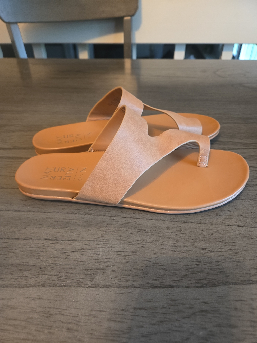 Naturalizer Tan Slide Sandals with Toe-Loop - Picture 3 of 4